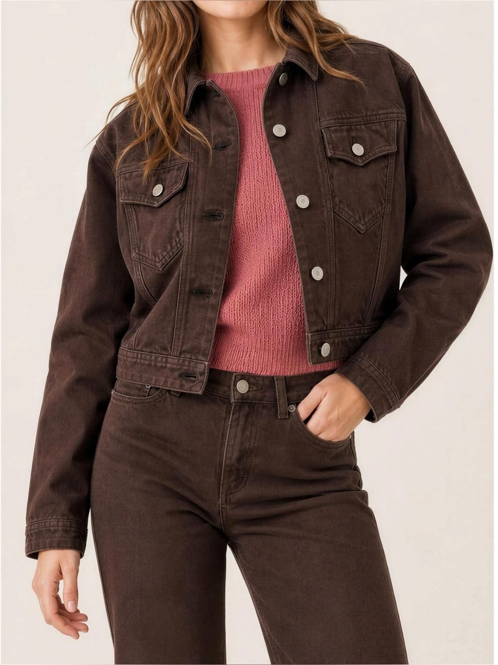 ROUJE PARIS Samir Oversized Denim Jacket, Chocolate, FR44/US12 & FREE ROUJE Tote